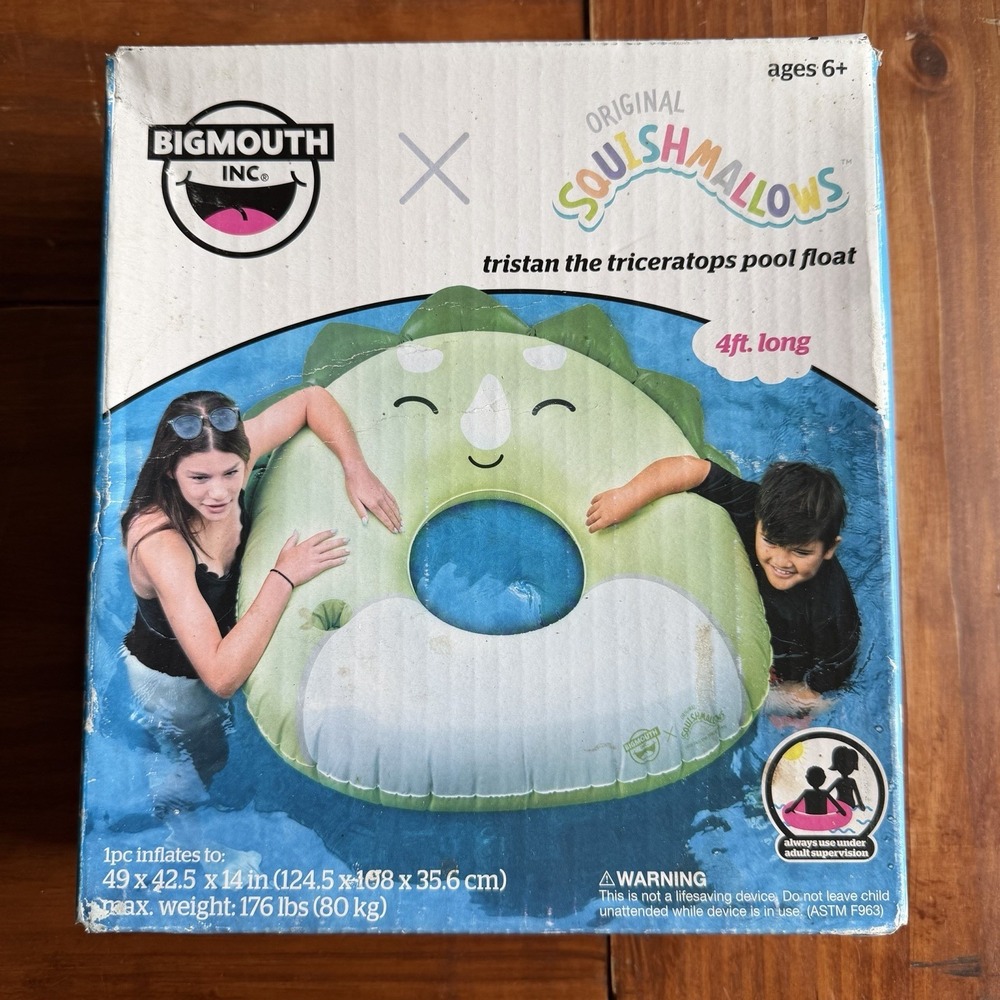 Original Squishmallows Tristan‎ The Triceratops Pool Float Cup Holder 4 Ft Long